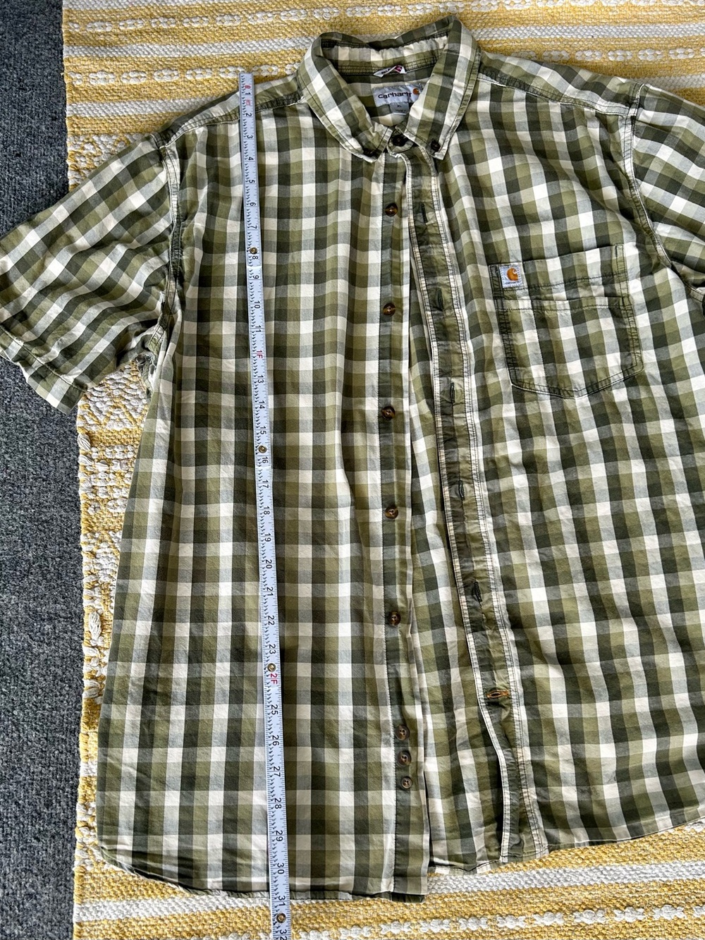 Carhartt Olive and White Plaid Cotton Button-Down Shirt
